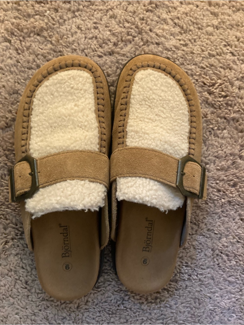 Bjorndal Womens Tan & Cream Fleece Slip-On Mules